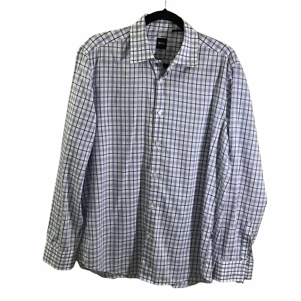 Hugo Boss Plaid Long Sleeve Dress Shirt Large - Picture 1 of 4